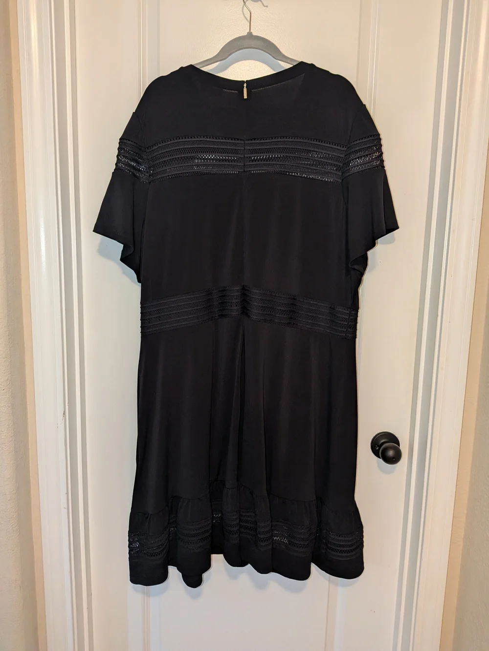 Michael Kors Navy Lace-Trim Midi Shift Dress